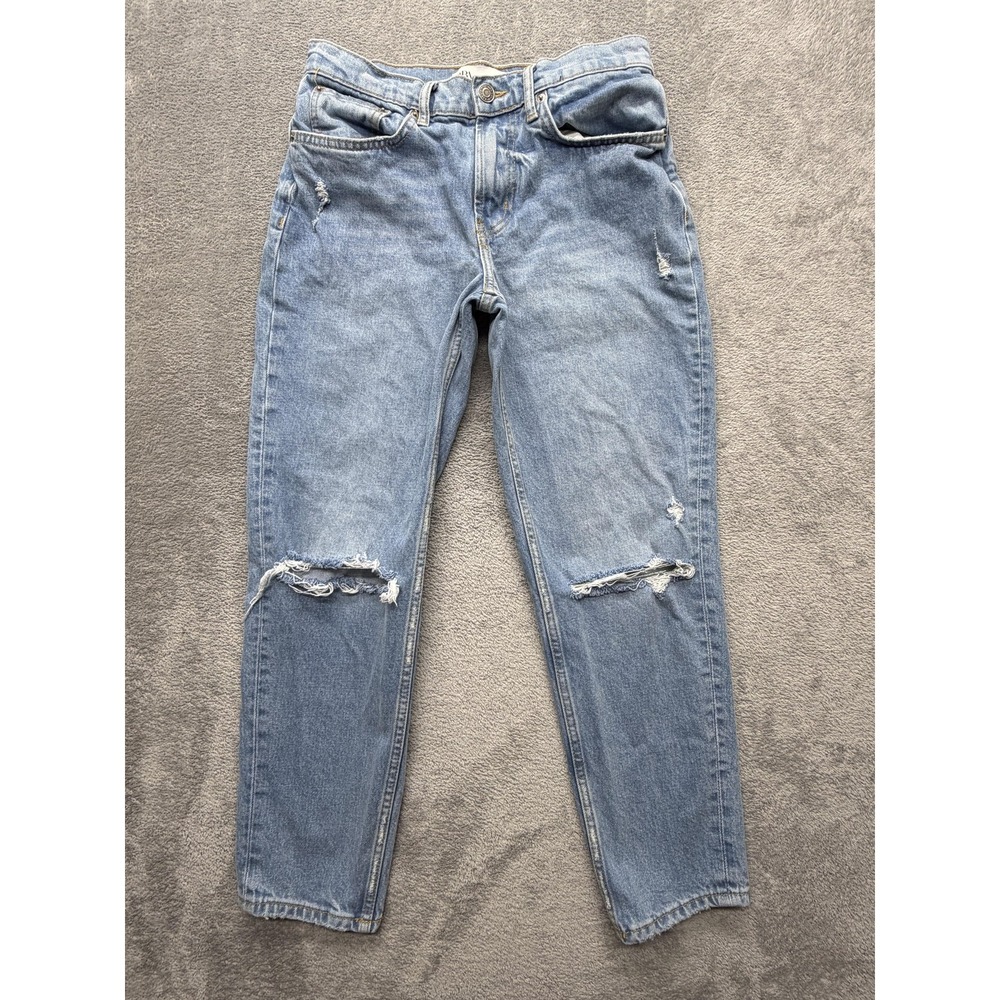 Zara Mom‎ Jeans Womens 2 Light Wash High Rise Relaxed Distressed Denim Blue